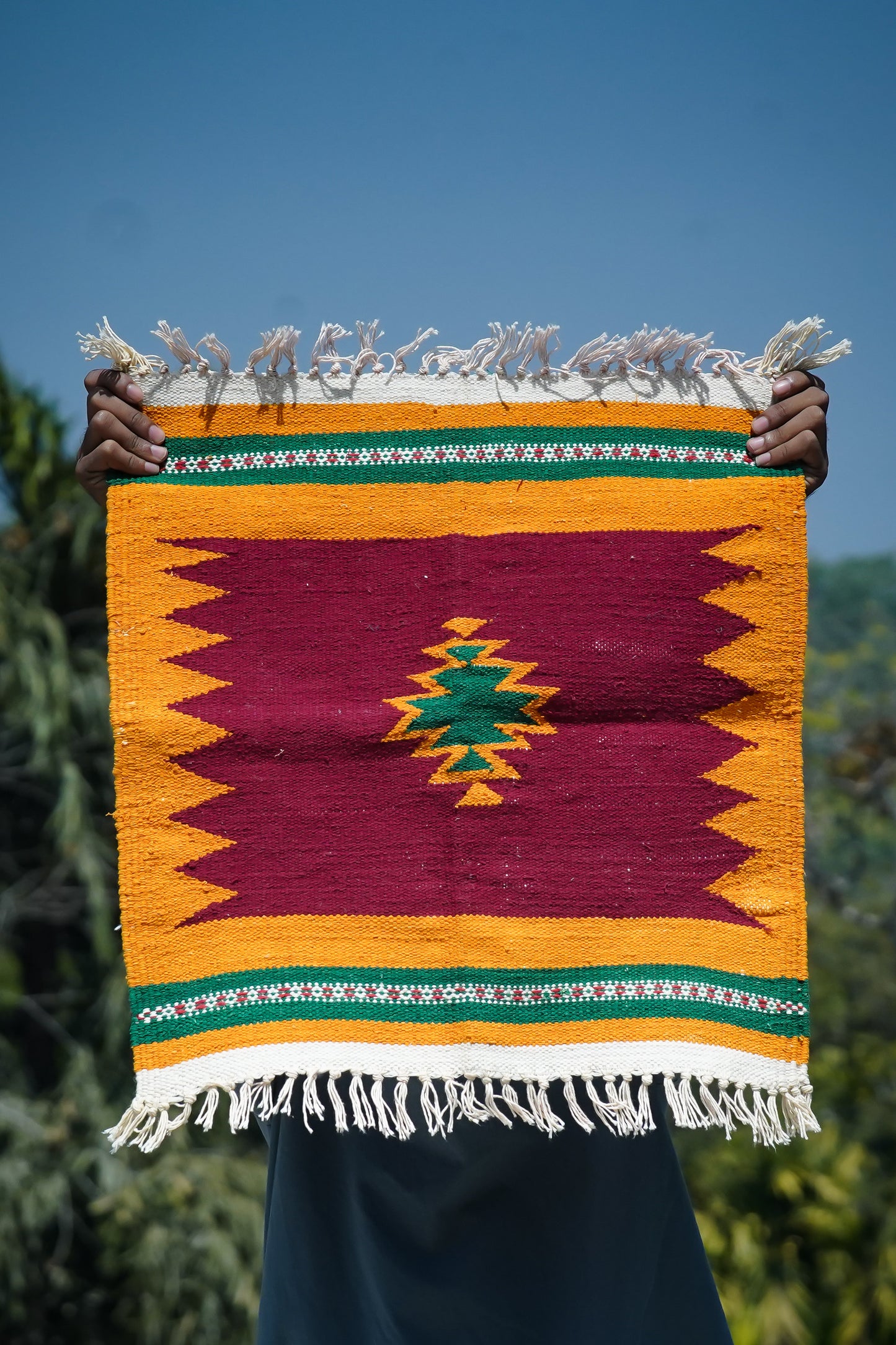 GEOMETRIC - Deep Burgundy & Mustard Diamond - 1.5 x 1.5 ft
