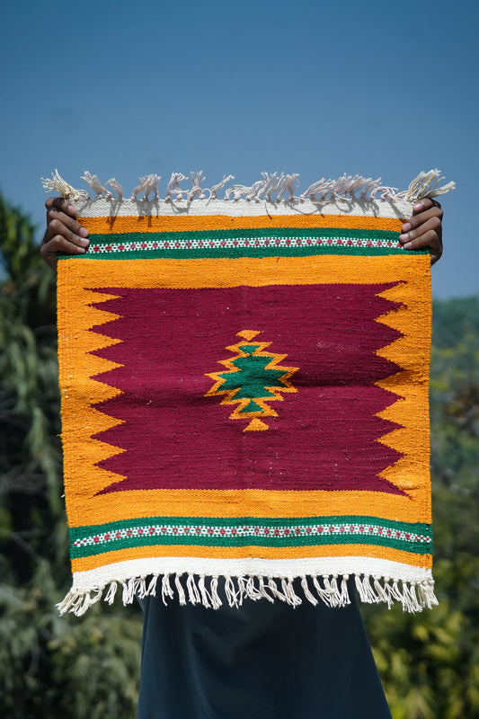 GEOMETRIC - Deep Burgundy & Mustard Diamond - 1.5 x 1.5 ft