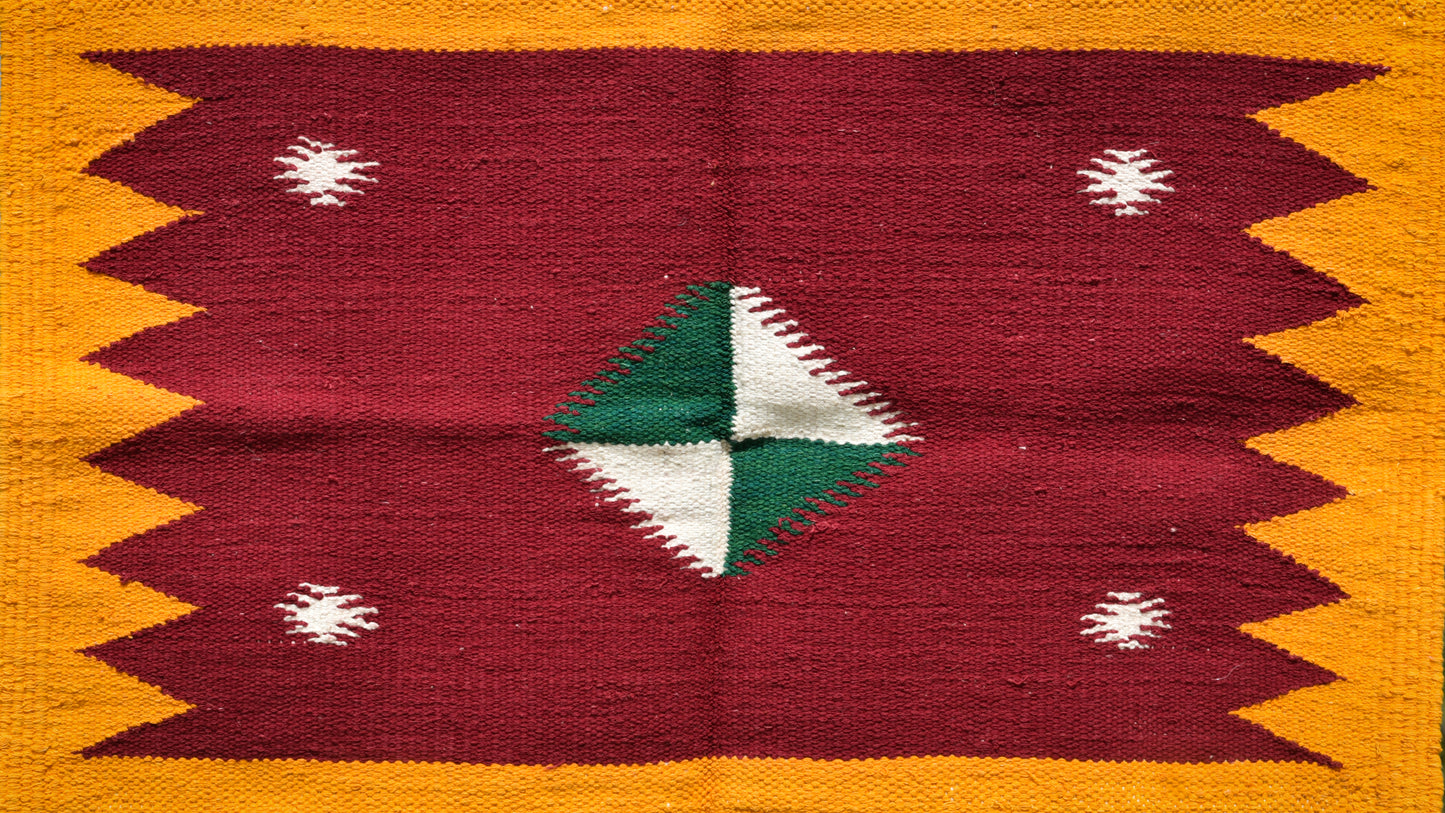 GEOMETRIC - Maroon Mustard Diamond Motif - 2x2 ft