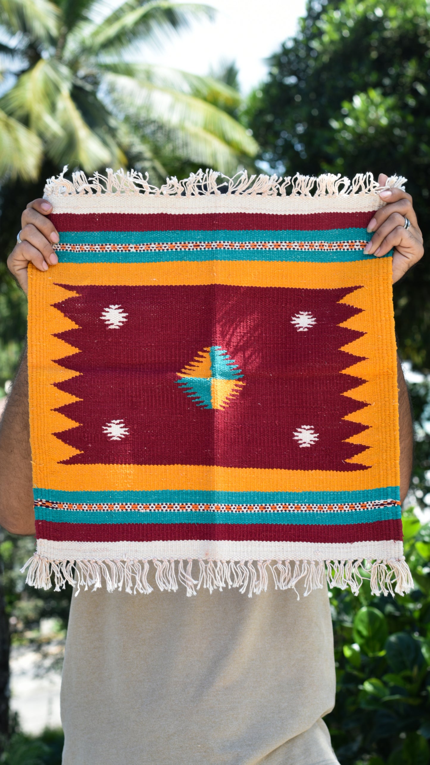 GEOMETRIC - Maroon Mustard Teal Diamond - 1.5x1.5 ft