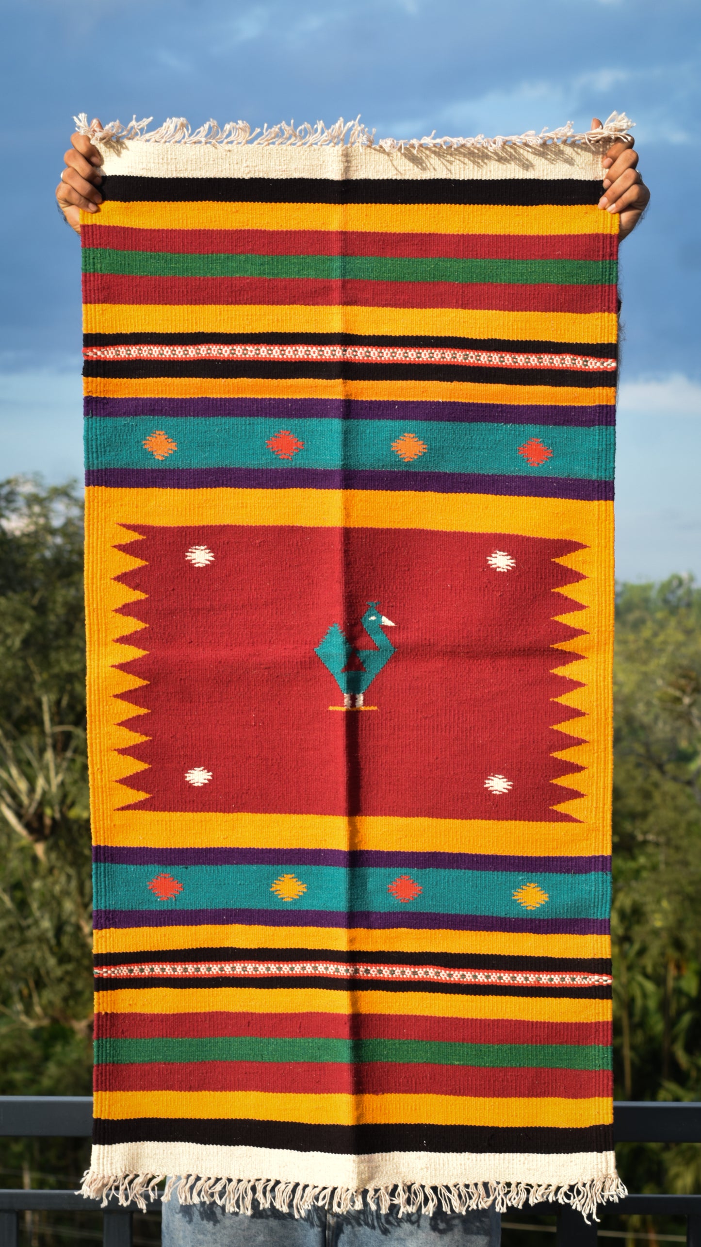 NAVAL - Crimson Teal Peacock Motif - 2x4 ft