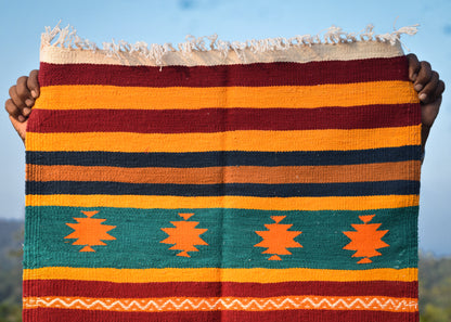 GEOMETRIC - Mustard Teal Diamond Motif - 2x5 ft