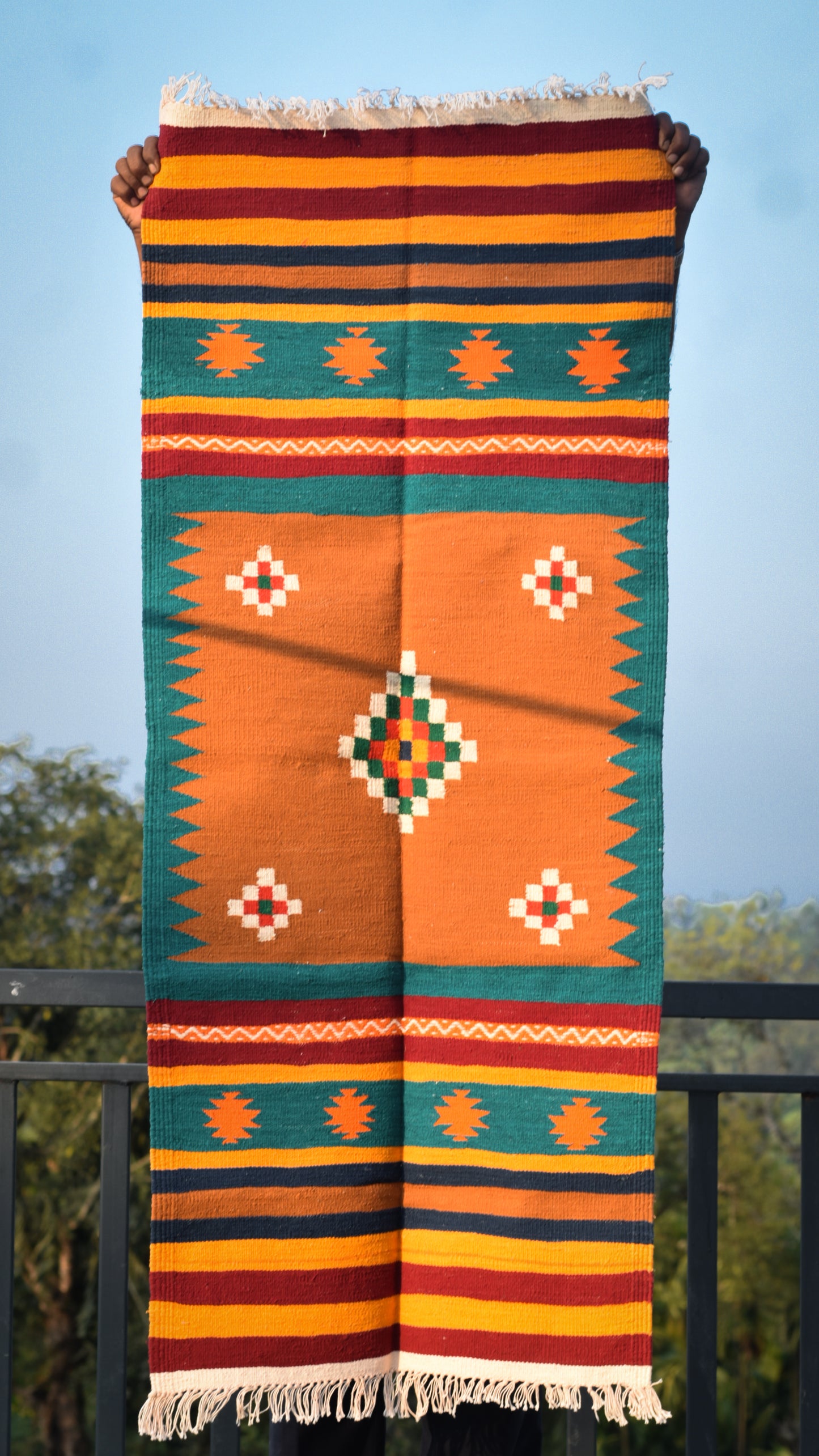 GEOMETRIC - Mustard Teal Diamond Motif - 2x5 ft