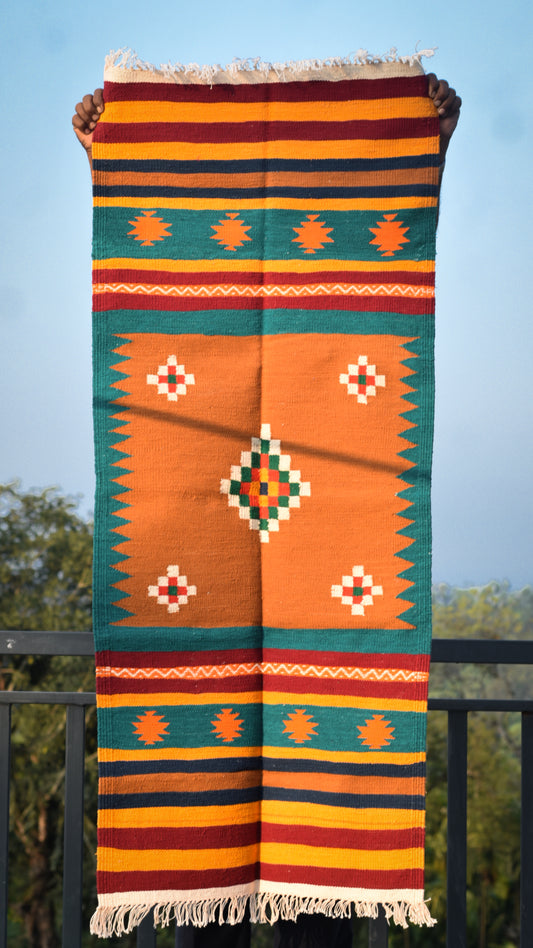 GEOMETRIC - Mustard Teal Diamond Motif - 2x5 ft