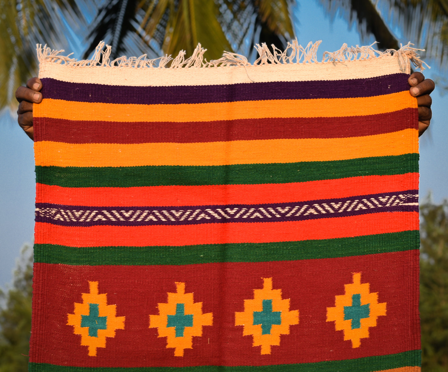 GEOMETRIC - Mustard Maroon - 2x5 ft