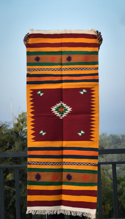 GEOMETRIC - Maroon Yellow Diamond - 2x5 ft