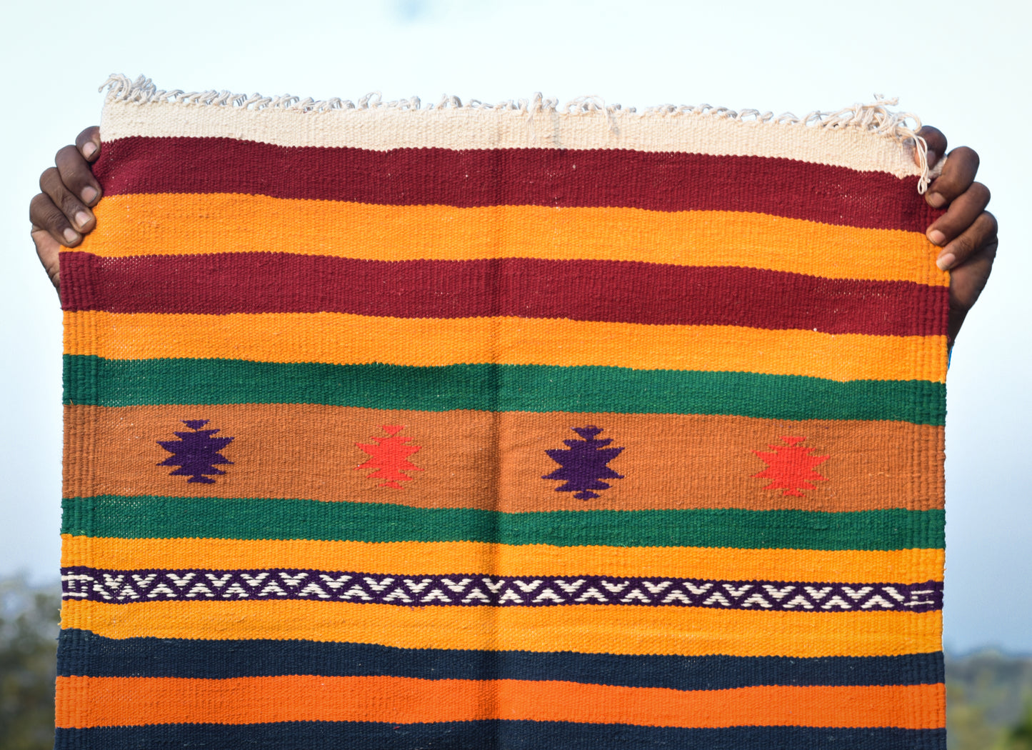 GEOMETRIC - Maroon Yellow Diamond - 2x5 ft