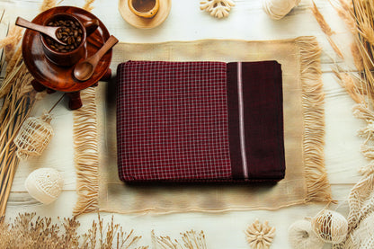 Red Checkered with maroon Border saree