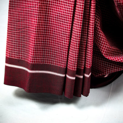 Red Checkered with maroon Border saree