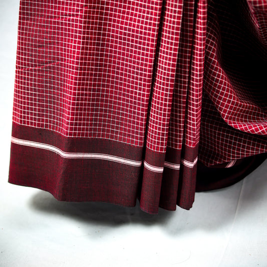 Red Checkered with maroon Border saree