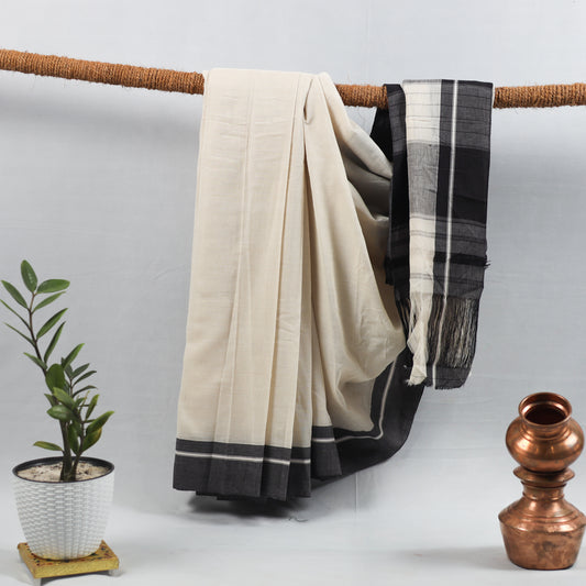 White with Black Border saree