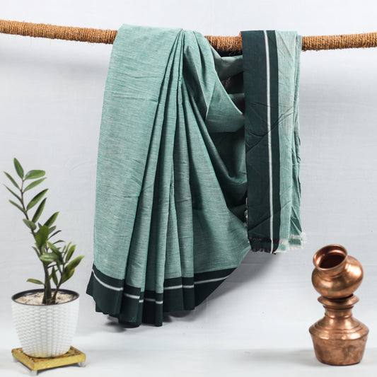 Plain Green With Dark Green Border Saree