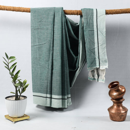 Green Checkered With light Green Border saree
