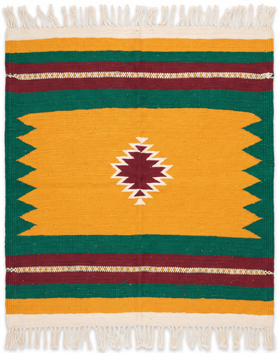 GEOMETRIC - Golden Turmeric & Jade Green - 2 x 2 ft