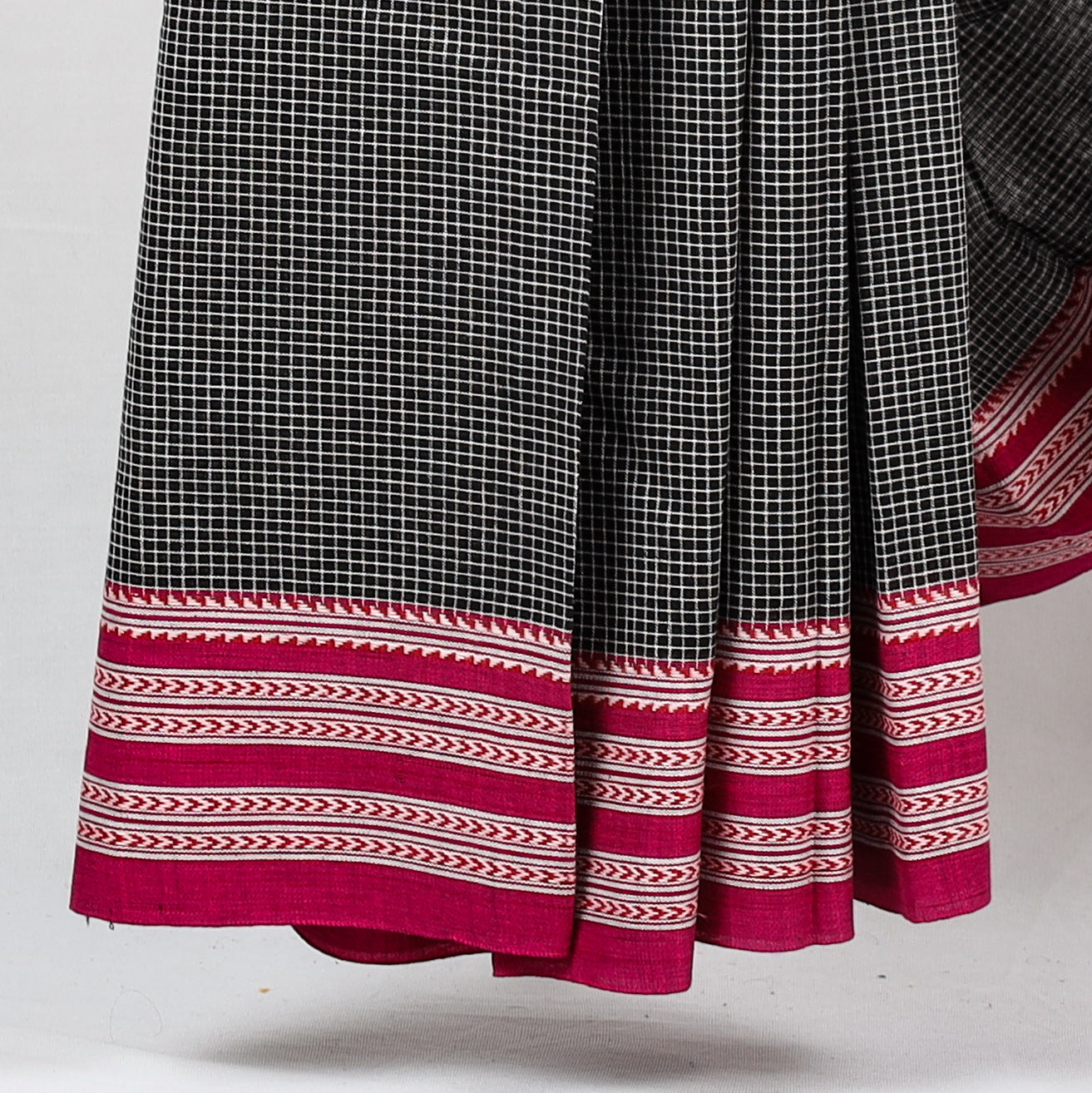 DHARA –  Jet Black Checks with Pink Border
