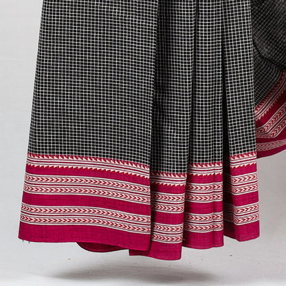DHARA –  Jet Black Checks with Pink Border