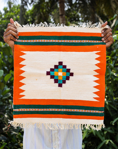 GEOMETRIC - Sunrise Orange & Emerald Green Phool - 1.5 x 1.5 ft