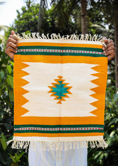 GEOMETRIC - Mustard & Turquoise Badi Phool - 1.5 x 1.5 ft