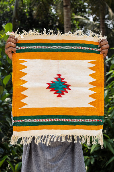 GEOMETRIC - Mustard & Emerald Badi Phool - 1.5 x 1.5 ft