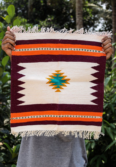 GEOMETRIC - Burgundy & Orange Badi Phool - 1.5 x 1.5 ft