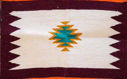 GEOMETRIC - Burgundy & Orange Badi Phool - 1.5 x 1.5 ft