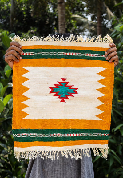 GEOMETRIC - Mustard & Emerald Badi Phool - 1.5 x 1.5 ft