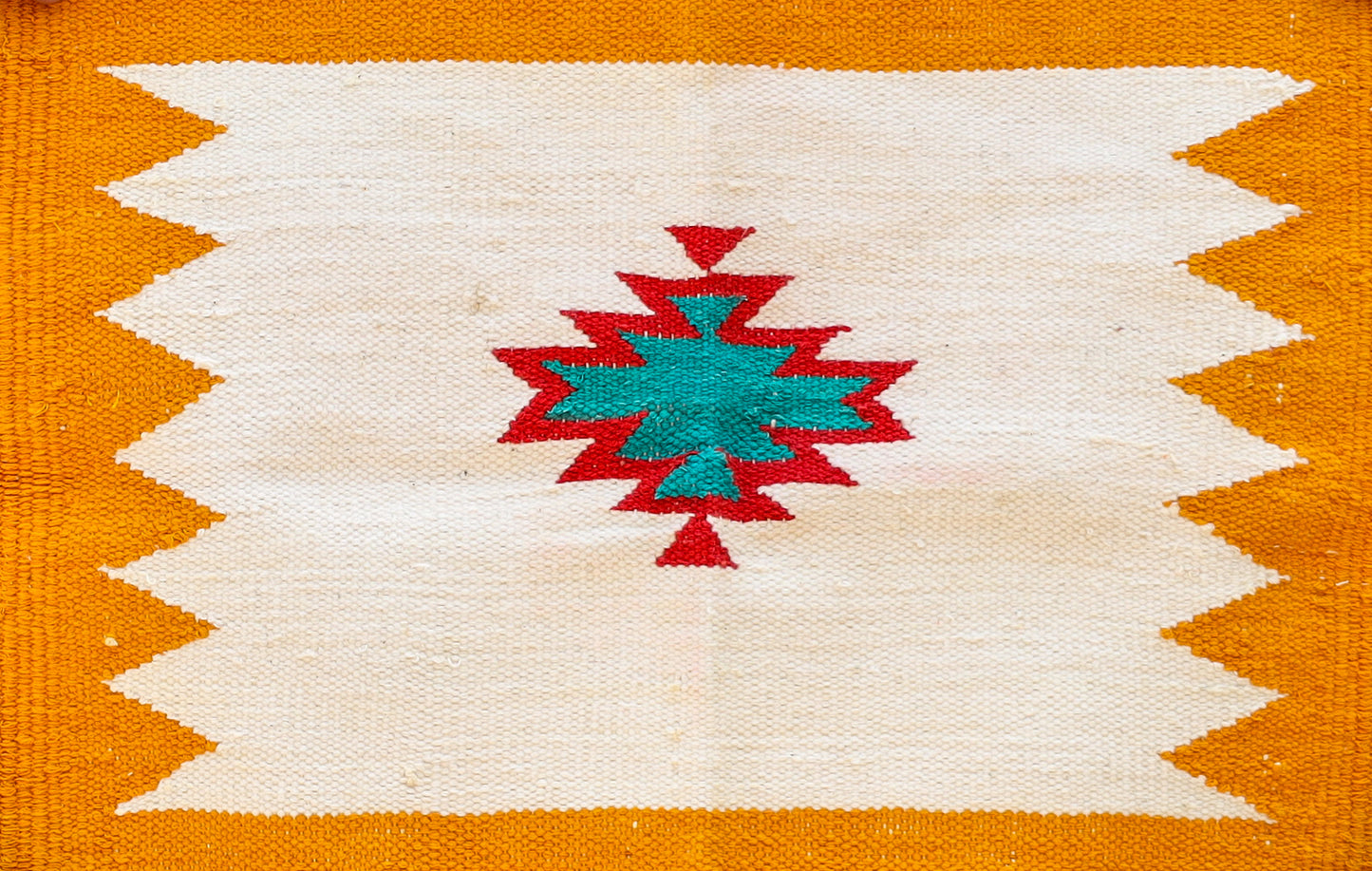GEOMETRIC - Mustard & Emerald Badi Phool - 1.5 x 1.5 ft