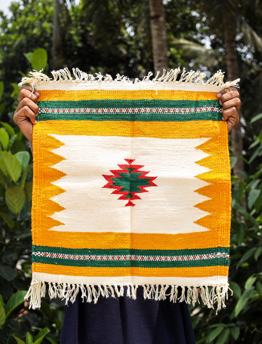GEOMETRIC - Marigold & Forest Green Badi Ghadi - 1.5 x 1.5 ft