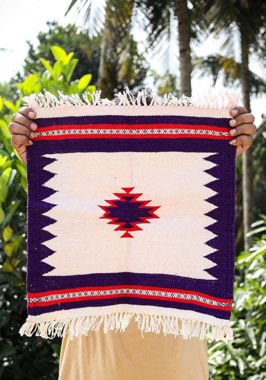 GEOMETRIC - Purple and Crimson Red Badi Ghadi - 1.5 x 1.5 ft