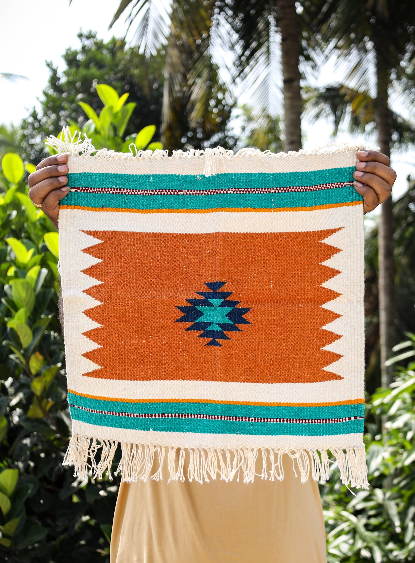 GEOMETRIC - Orange and Turquoise Badi Ghadi - 1.5 x 1.5 ft