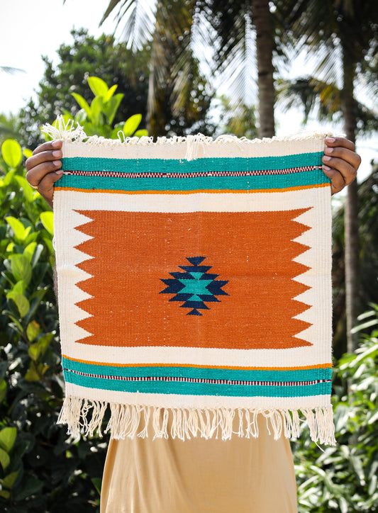 GEOMETRIC - Orange and Turquoise Badi Ghadi - 1.5 x 1.5 ft