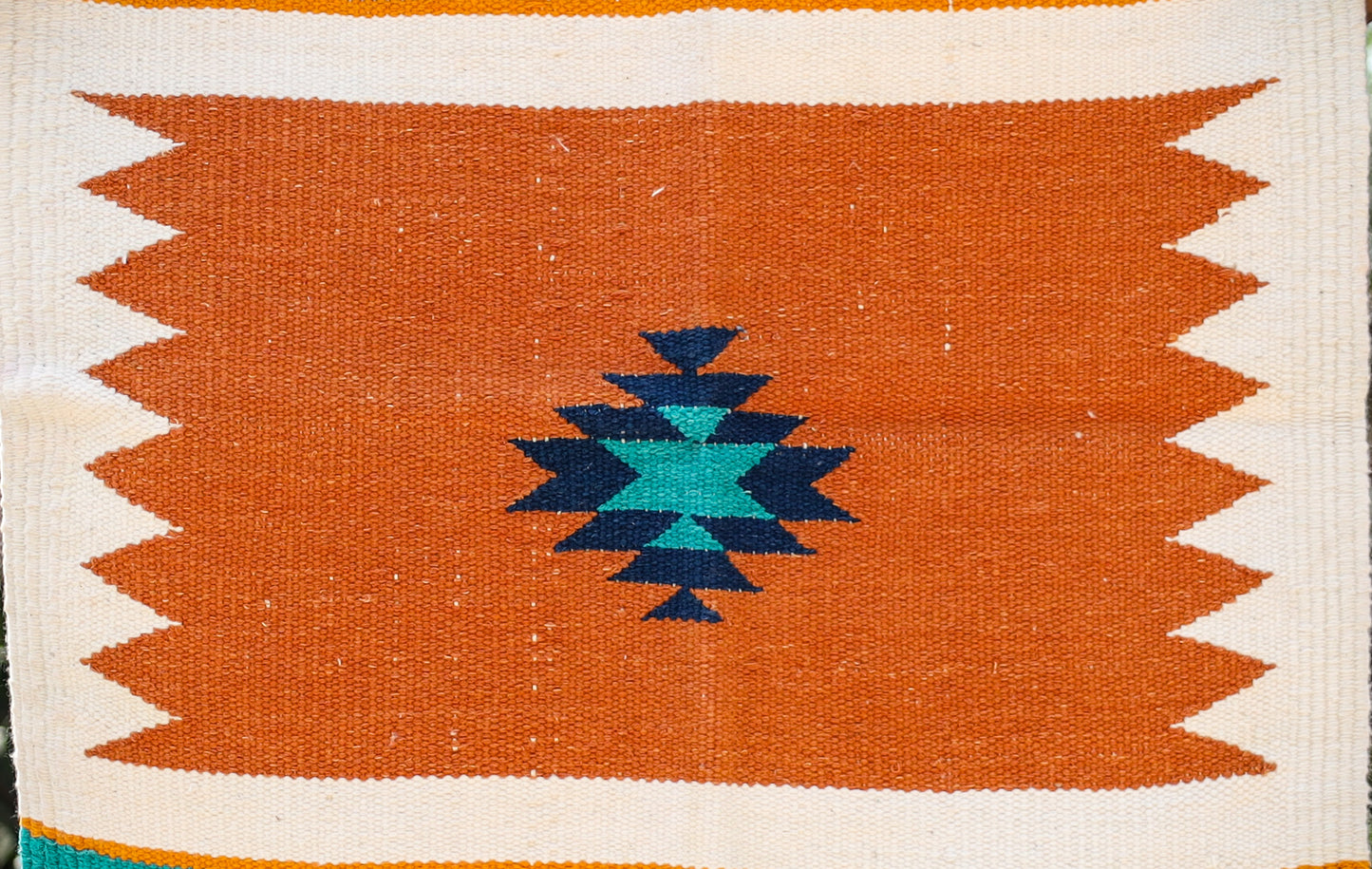 GEOMETRIC - Orange and Turquoise Badi Ghadi - 1.5 x 1.5 ft