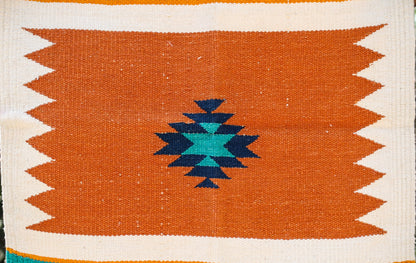 GEOMETRIC - Orange and Turquoise Badi Ghadi - 1.5 x 1.5 ft