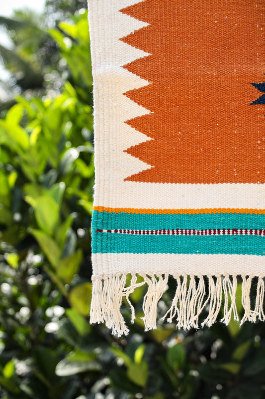 GEOMETRIC - Orange and Turquoise Badi Ghadi - 1.5 x 1.5 ft