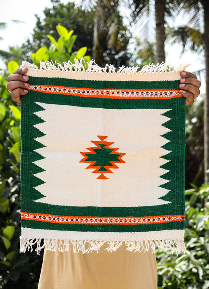 GEOMETRIC - Forest Green and Orange Badi Ghadi - 1.5 x 1.5 ft