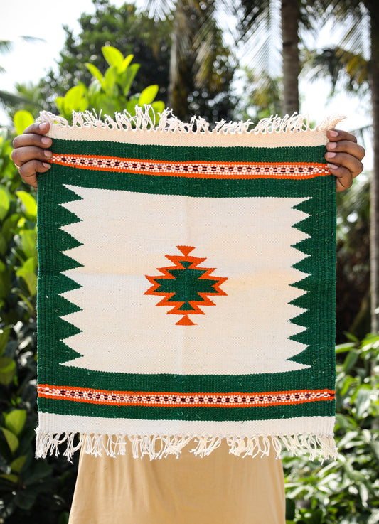 GEOMETRIC - Forest Green and Orange Badi Ghadi - 1.5 x 1.5 ft