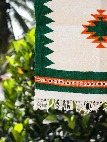 GEOMETRIC - Forest Green and Orange Badi Ghadi - 1.5 x 1.5 ft