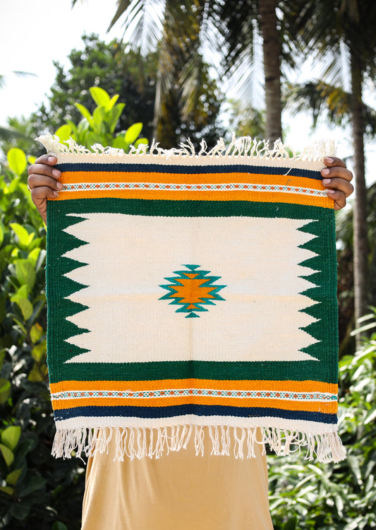 GEOMETRIC - Forest Green and Yellow Badi Ghadi - 1.5 x 1.5 ft
