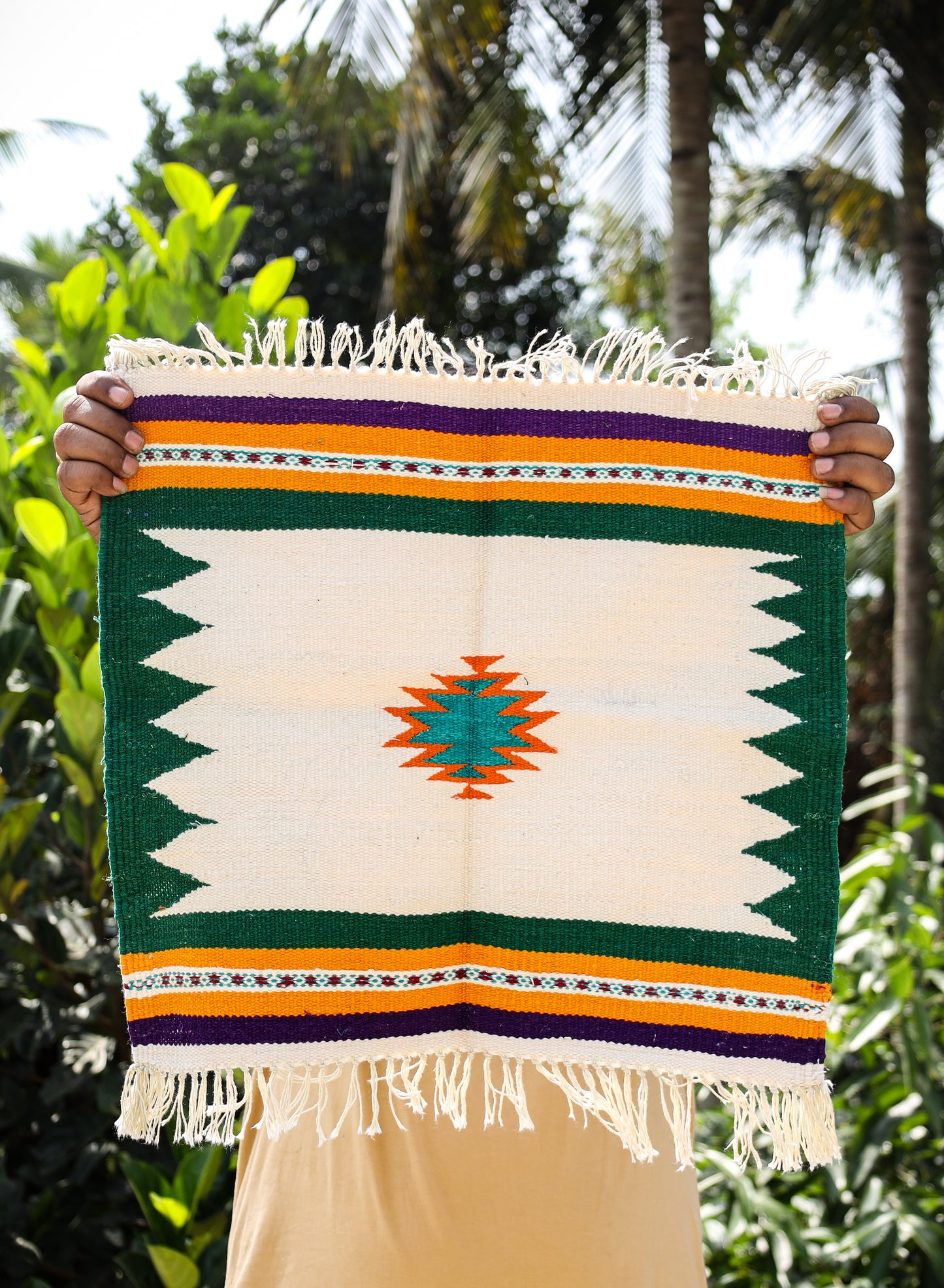 GEOMETRIC - Emarald Green and Purple Badi Ghadi - 1.5 x 1.5 ft