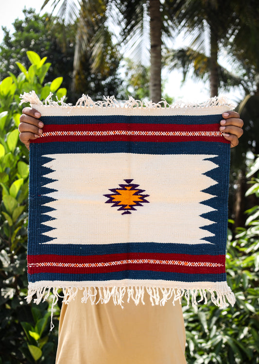 GEOMETRIC - Prussian Blue and Maroon Badi Ghadi - 1.5 x 1.5 ft