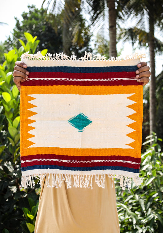 GEOMETRIC - Golden Yellow and Maroon Ghadi - 1.5 x 1.5 ft
