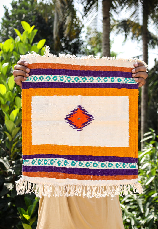 GEMETRIC - Mustard Yellow and Purple Ghadi - 1.5 x 1.5 ft