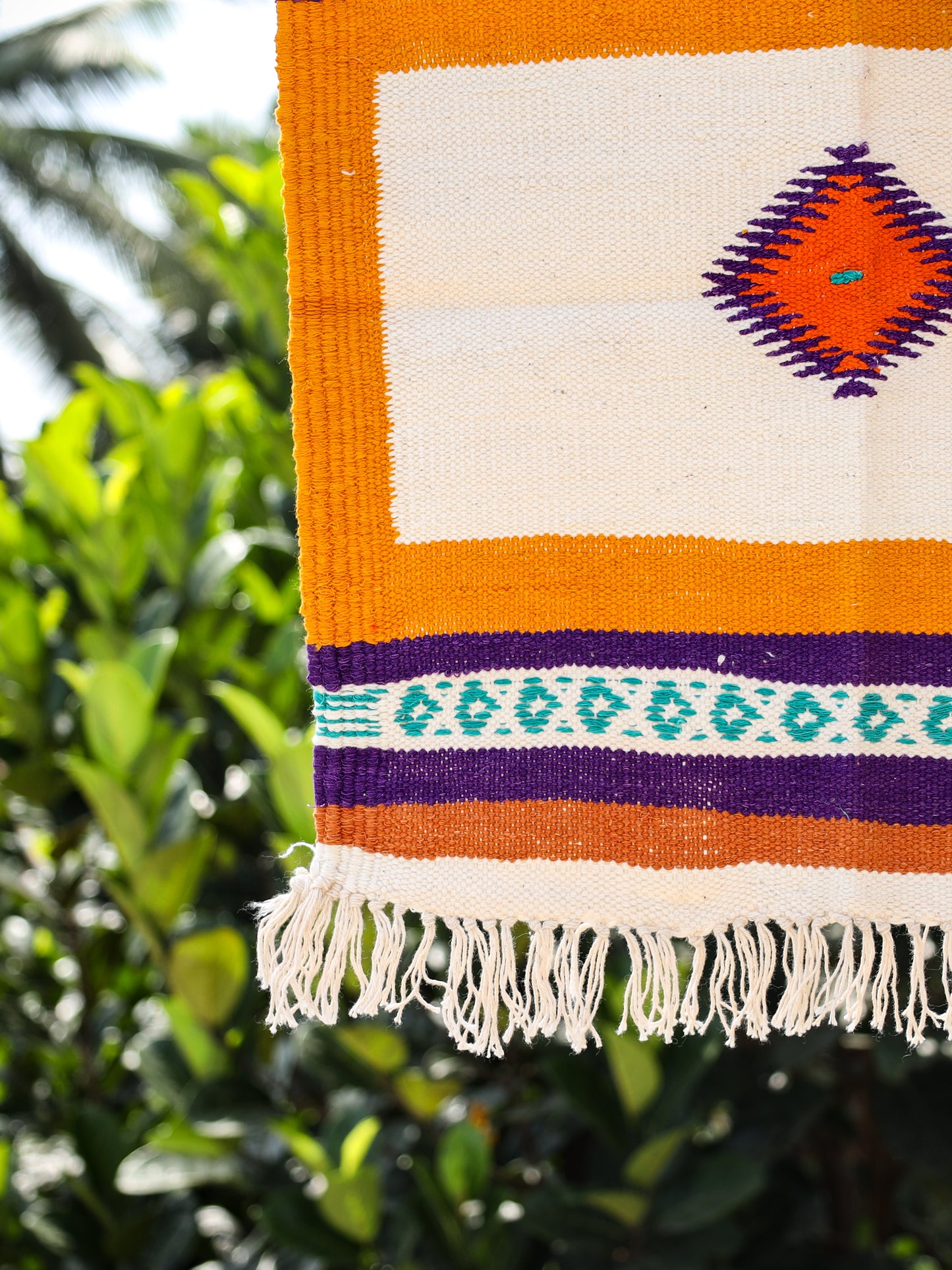 GEMETRIC - Mustard Yellow and Purple Ghadi - 1.5 x 1.5 ft