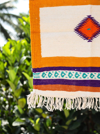 GEMETRIC - Mustard Yellow and Purple Ghadi - 1.5 x 1.5 ft