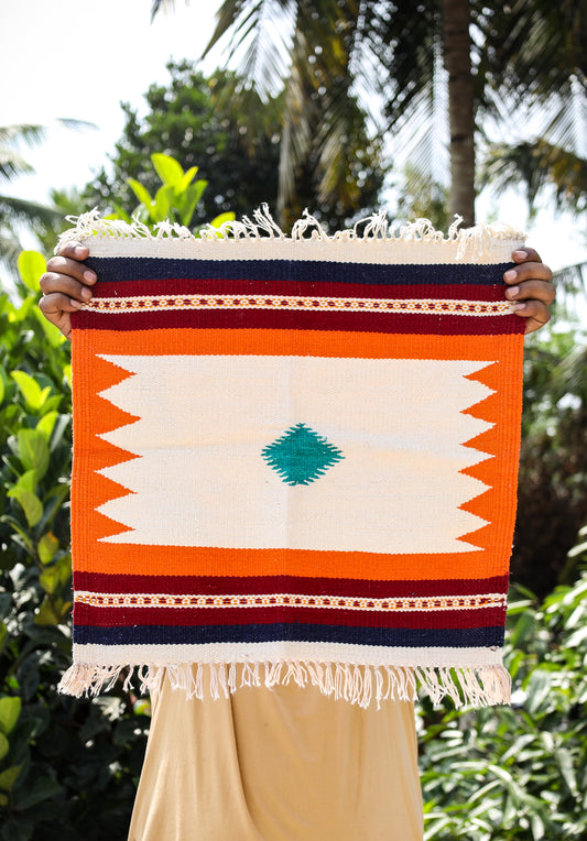 GEOMETRIC - Bright Orange and Maroon Ghadi - 1.5 x 1.5 ft