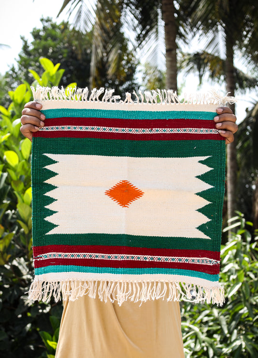 GEOMETRIC - Forest Green and Maroon Ghadi - 1.5 x 1.5 ft