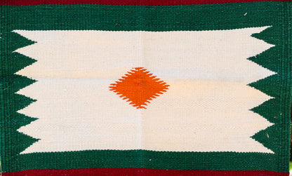 GEOMETRIC - Forest Green and Maroon Ghadi - 1.5 x 1.5 ft