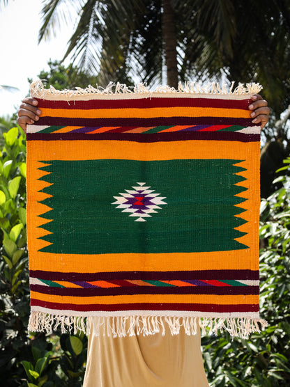 GEOMETRIC - Pine Green and Marigold Badi Phool - 2 x 2 ft