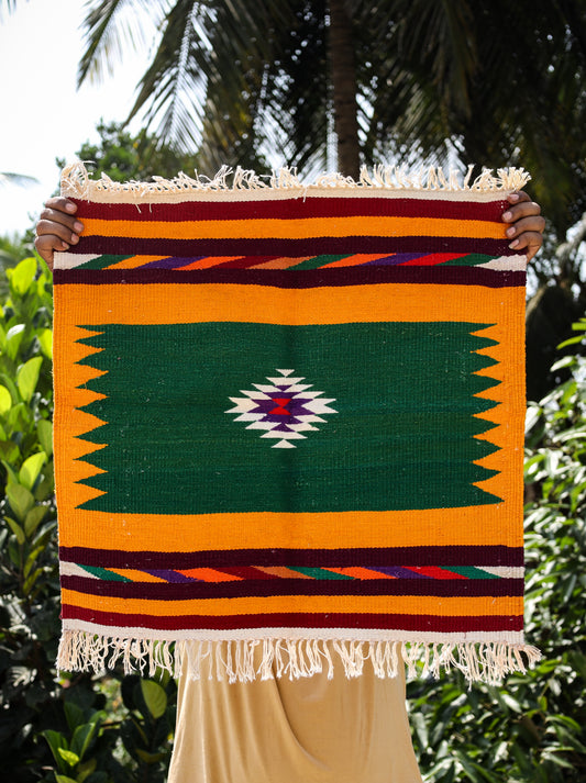 GEOMETRIC - Pine Green and Marigold Badi Phool - 2 x 2 ft