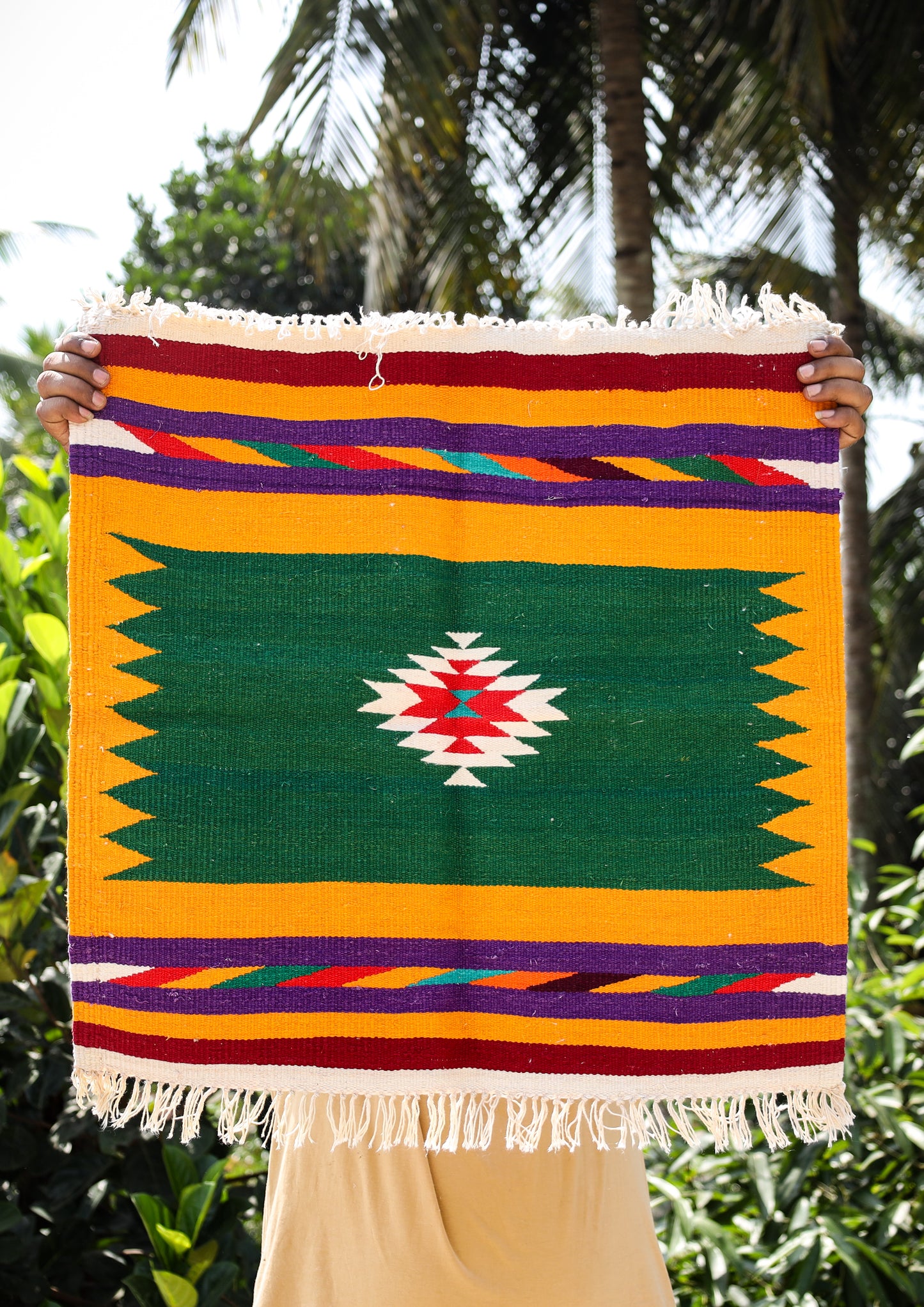 GEOMETRIC - Green and Saffron Yellow Badi Phool - 2 x 2 ft